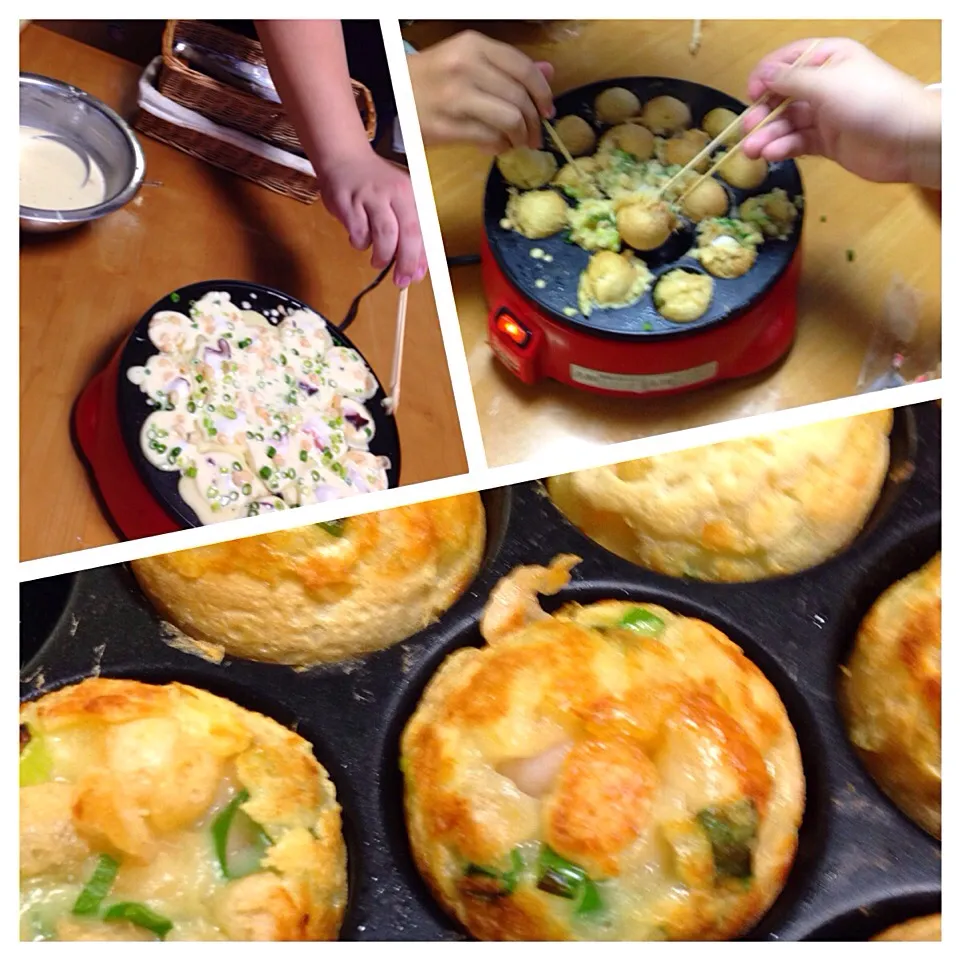 Snapdishの料理写真:息子達のたこ焼きパーティー！たこが足りなくなってえび焼きもあり😅|Yu Yu mamaさん