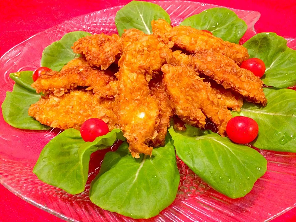 sakurakoちゃんの バリバリ雷チキン！～鳥むね肉のカレー味コーンフレーク揚げ～|まるまさん