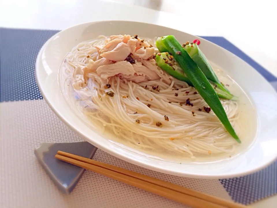 ササミとオクラのシンプルそうめん|有山さん