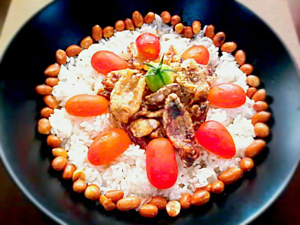 Deep Fried Salted Squid Garlic Rice Platter (w/ roasted nuts spices & cherry tomatoes) ✔|🌼 Pooja's Kitchenette 🌼さん