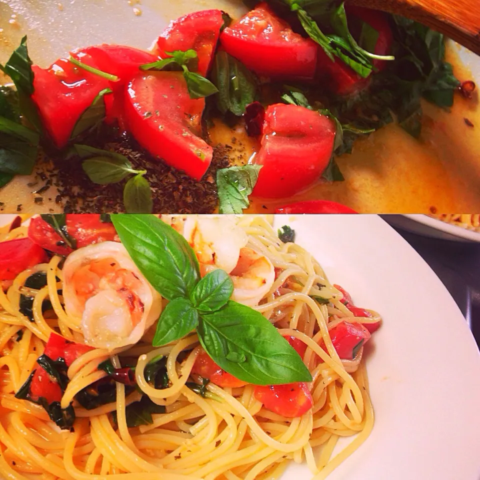 フレッシュバジルとトマト🍅のスパゲッティ🍻|ヲルカさん