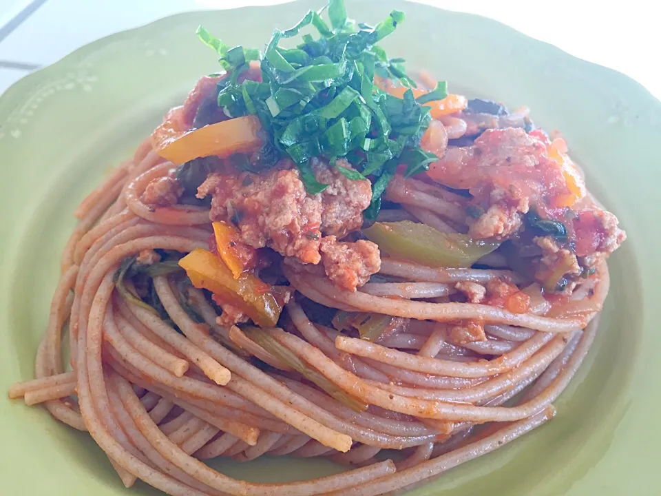 Whole wheat pasta with turkey meat sauce|Yumiko Iwasakiさん