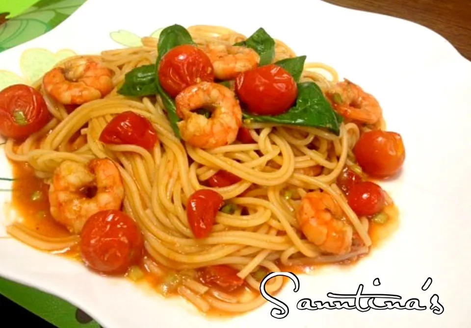 Snapdishの料理写真:✨Cold Pasta with shrimps & mini tomatoes😋冷製パスタfor 晩ごはん🍅|🌺Sanntina🌺さん