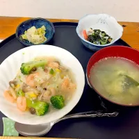 あんかけチャーハン
わか玉スープ
白菜のナムル
酢の物|Masaru Kakiharaさん