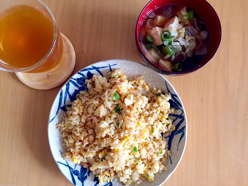 ネギチャーハン&オクラと豆腐のスープ|黒蜜きなこさん