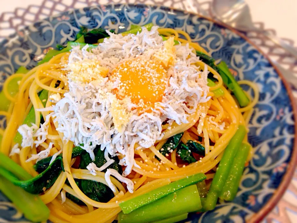 Tina Tomokoさんの料理 釜揚げシラスと小松菜のわさび醤油パスタ！|ゆきさん