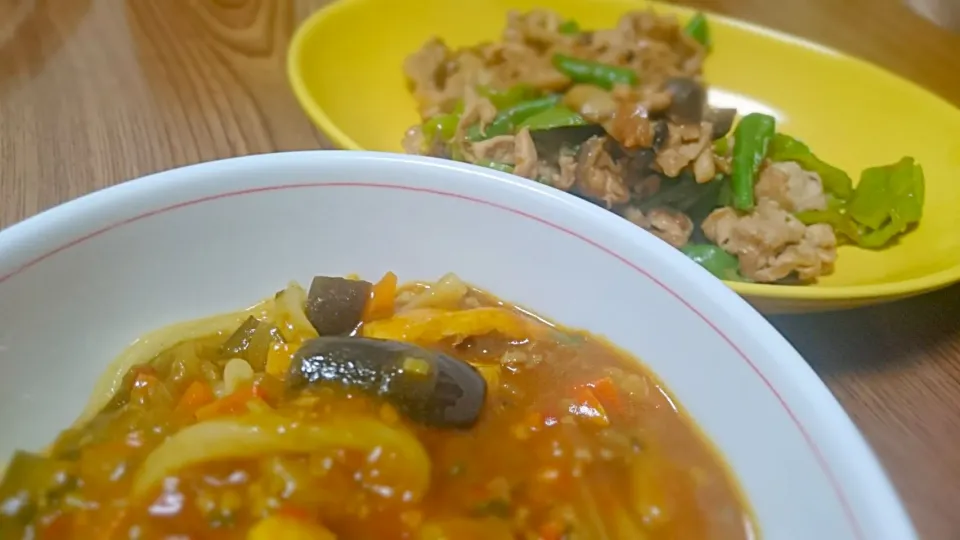 ・カレーうどん
・甘長トウガラシと豚肉の味噌炒め|ようかんさん