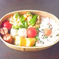 Snapdishの料理写真:曲げわっぱ弁当♡ピーマンと豚肉の味噌炒め|Harukaさん