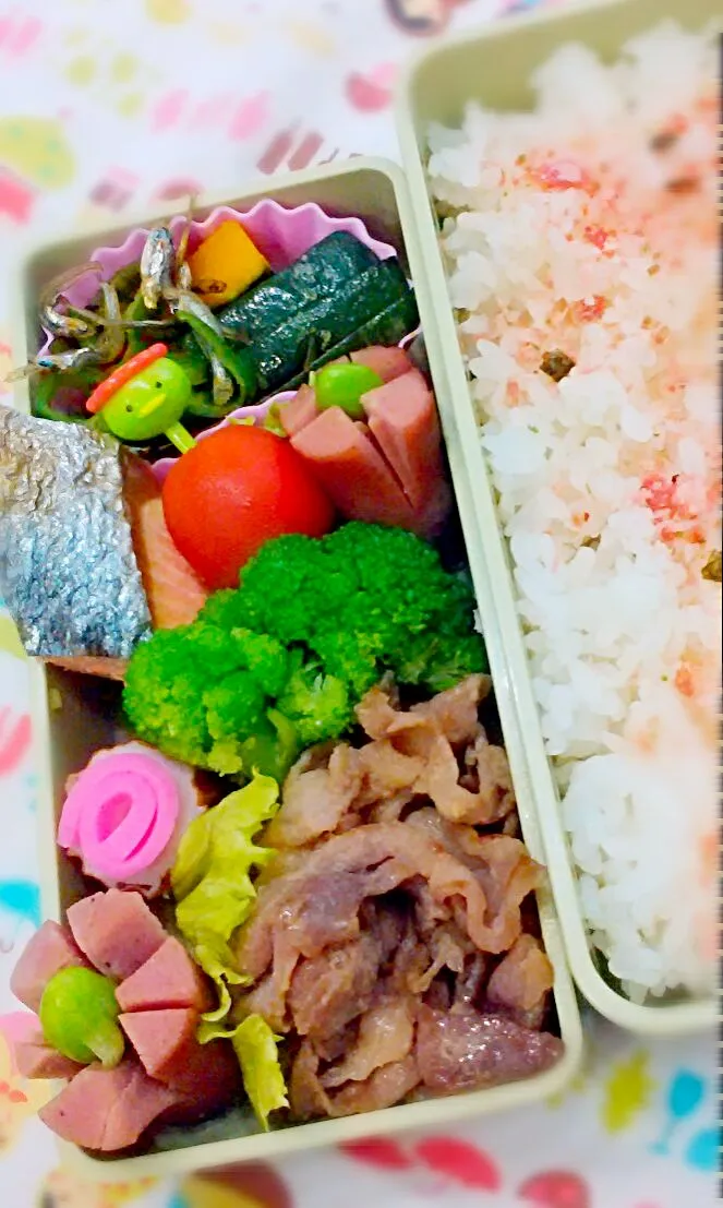 Snapdishの料理写真:8月17日の娘弁当＊塩麹焼肉ぎゅうぎゅう詰め弁当(*^ω^*)|ノリティアさん