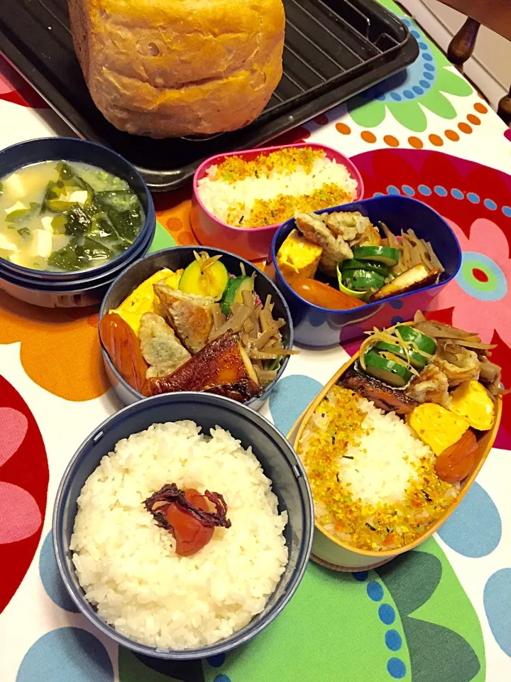 今日の3人お弁当&朝焼きくるみ食パン(͒⑅′࿉‵⑅)͒ෆ*|さくたえさん