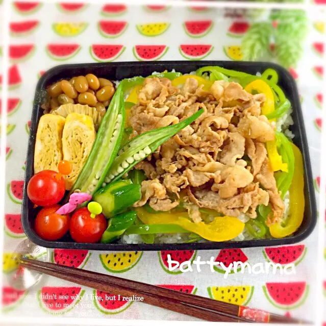 豚肉と有り合わせ野菜で〜ビビンバ丼風弁当〜♡battymamaの節約しても美味しいお弁当♡|ばってぃーまま＠♪さん