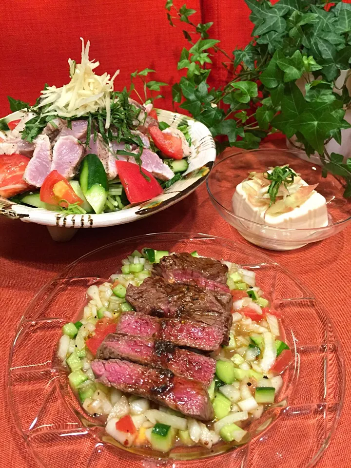 チョッパー＆ホヌさんの料理 焼きカルビ夏野菜添え🐮🍅🎃(っω･｡)っ ｵﾋｻｧ♪💦|みなさん