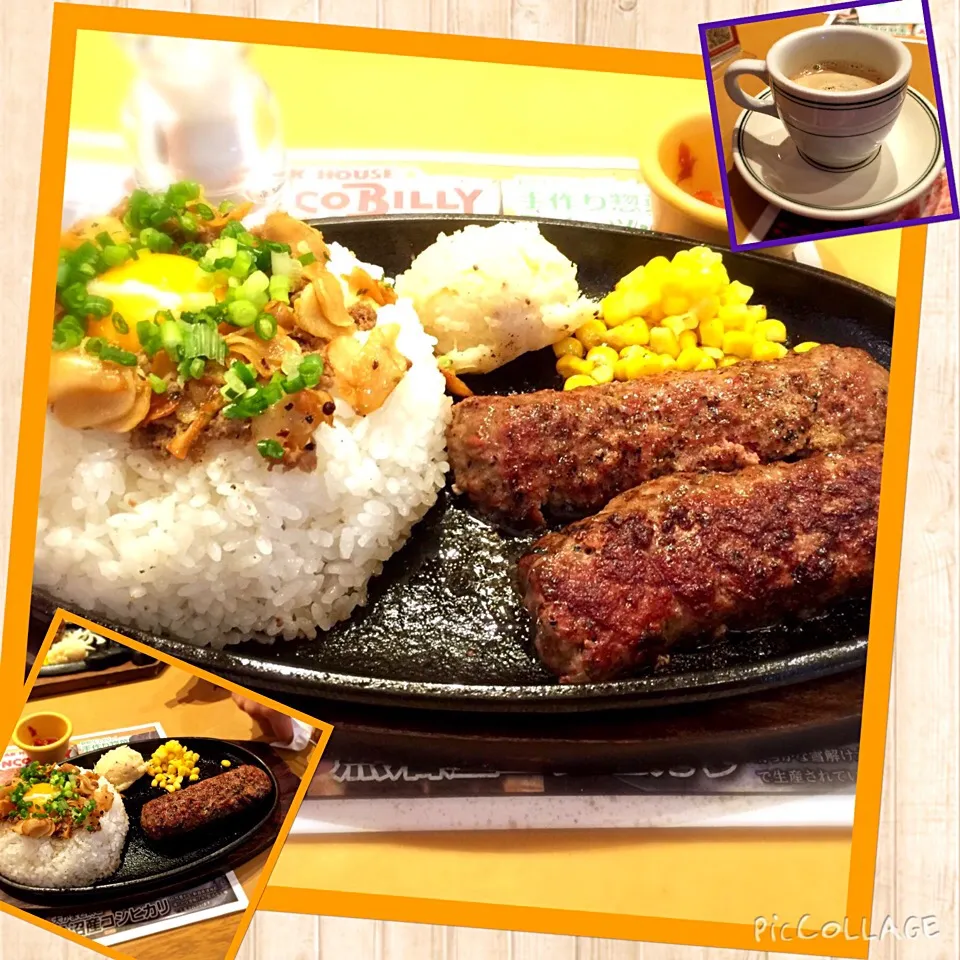 ★ランチ🍴🍖がんこガーリックライス +200gハンバーグ！😋 ライス大盛りにしたらこんな😱@ブロンコビリー|しんやさん