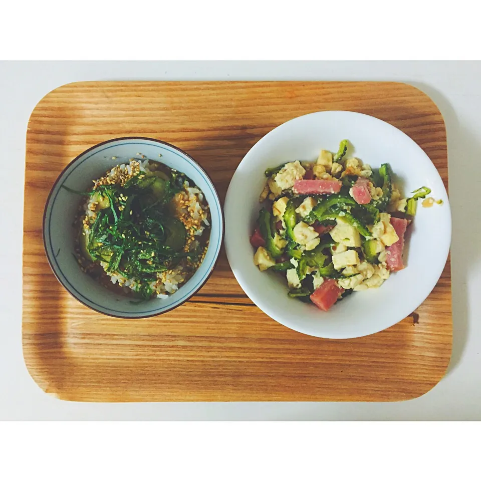 冷汁／ゴーヤチャンプルー
Cold miso soup over rice/ sterfried bitter melon with tofu and Japanese ham|olololoさん