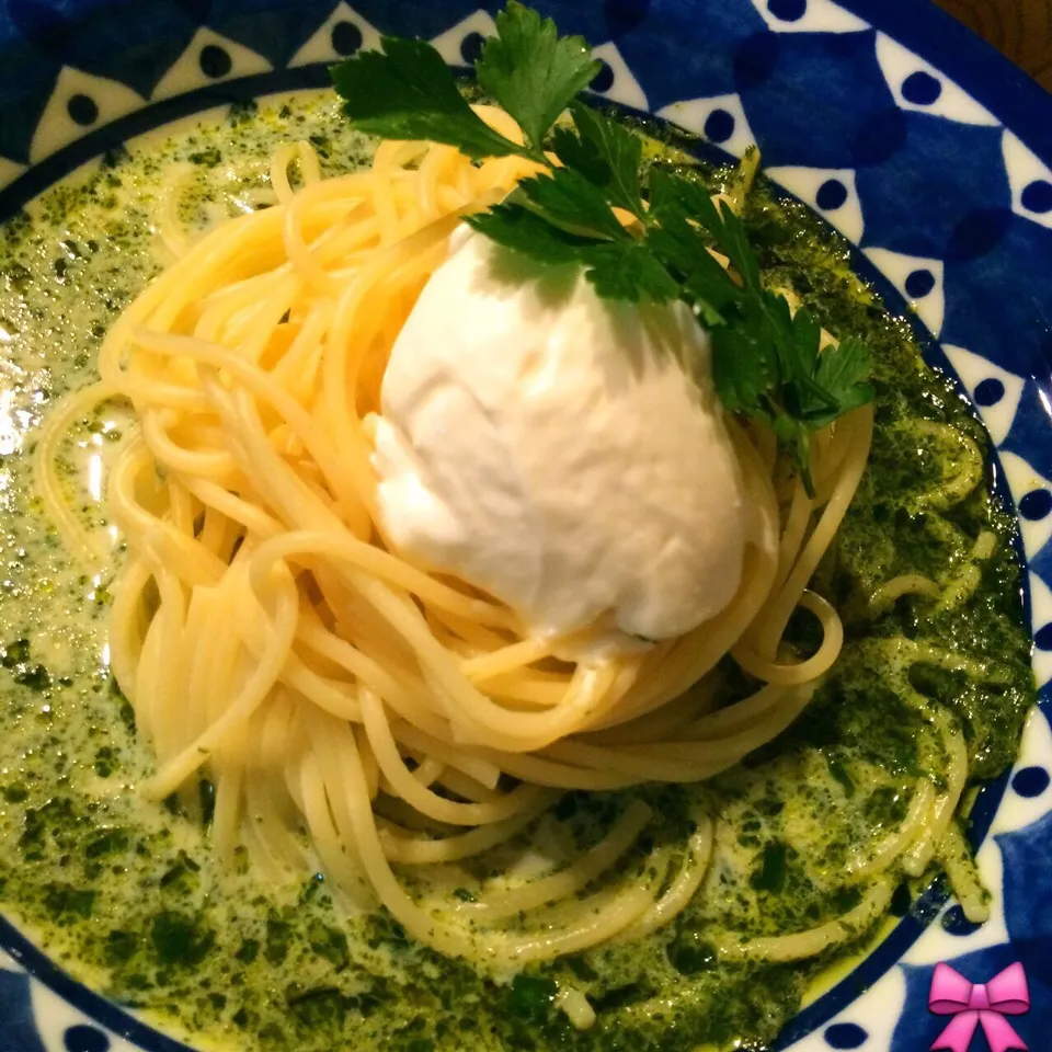 アイスクリーム風パスタ第2弾！！豆乳ジェノベーゼ|おりぃさん