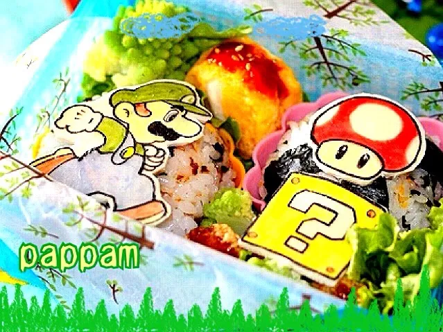 弟くん用キャラ弁:スーパーマリオブラザーズ☆ルイージ弁当|ぱっぱむさん