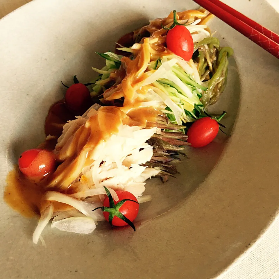 茄子麺と落花生の棒々鶏|シローさん