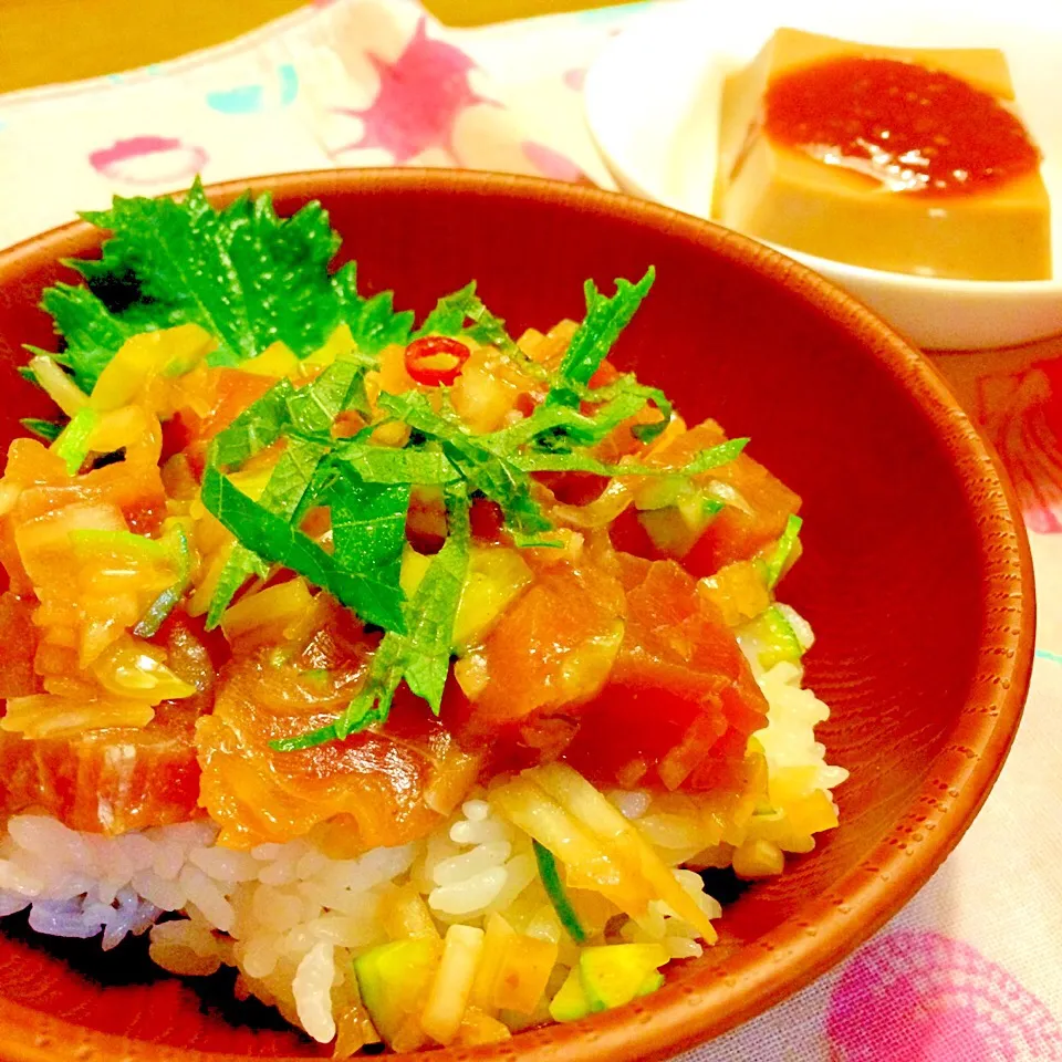 アヒポキ丼で夕食🍚🍚|かずみさん