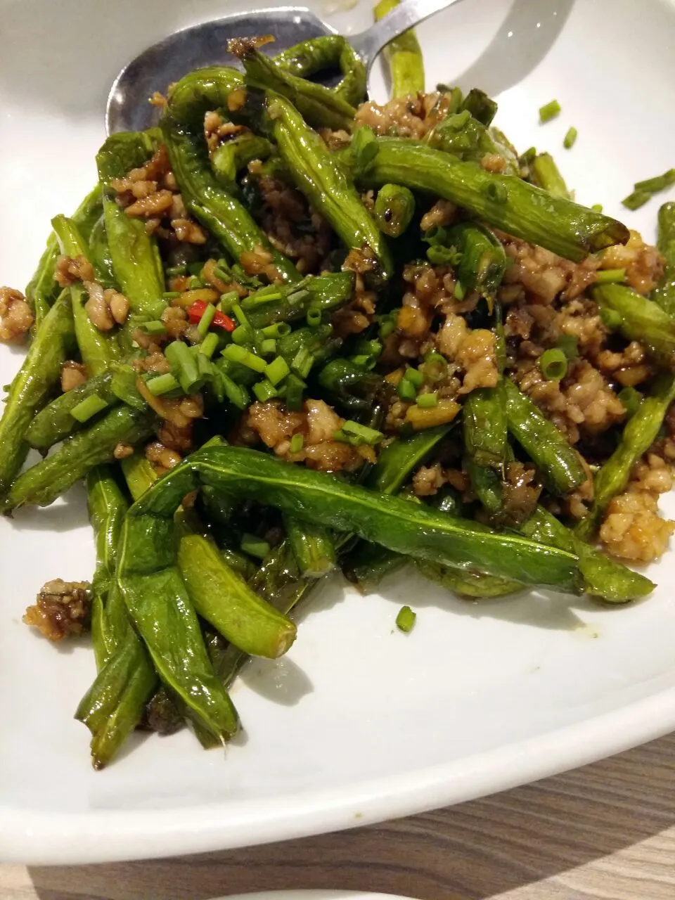 sautéd spring beans with ground meat.|xtinさん