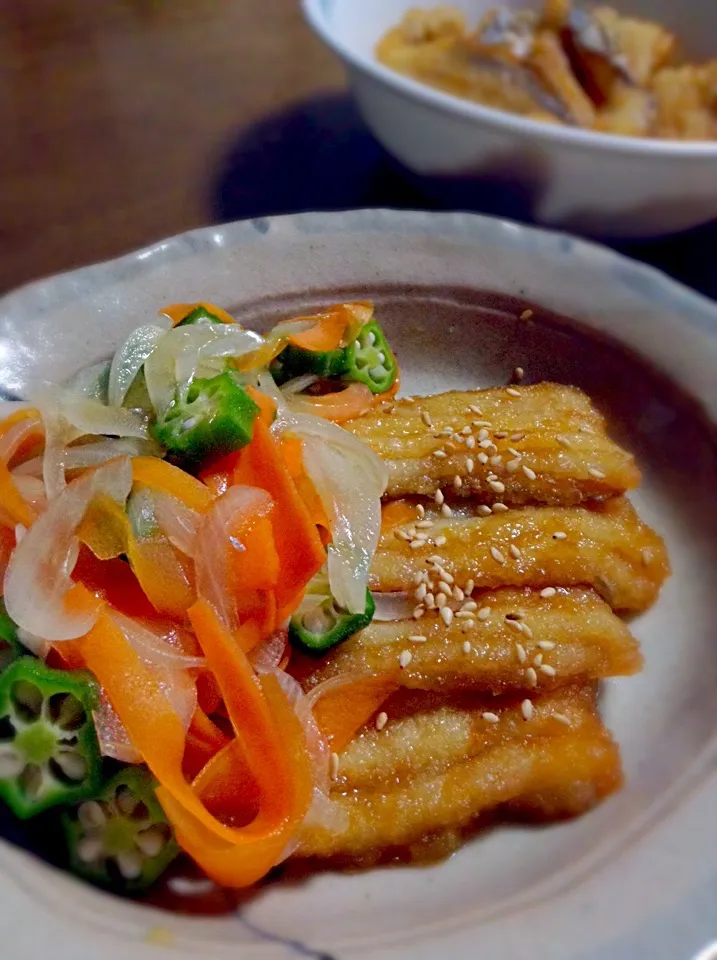 Snapdishの料理写真:太刀魚の野菜たっぷり甘酢餡かけ|くるみさん