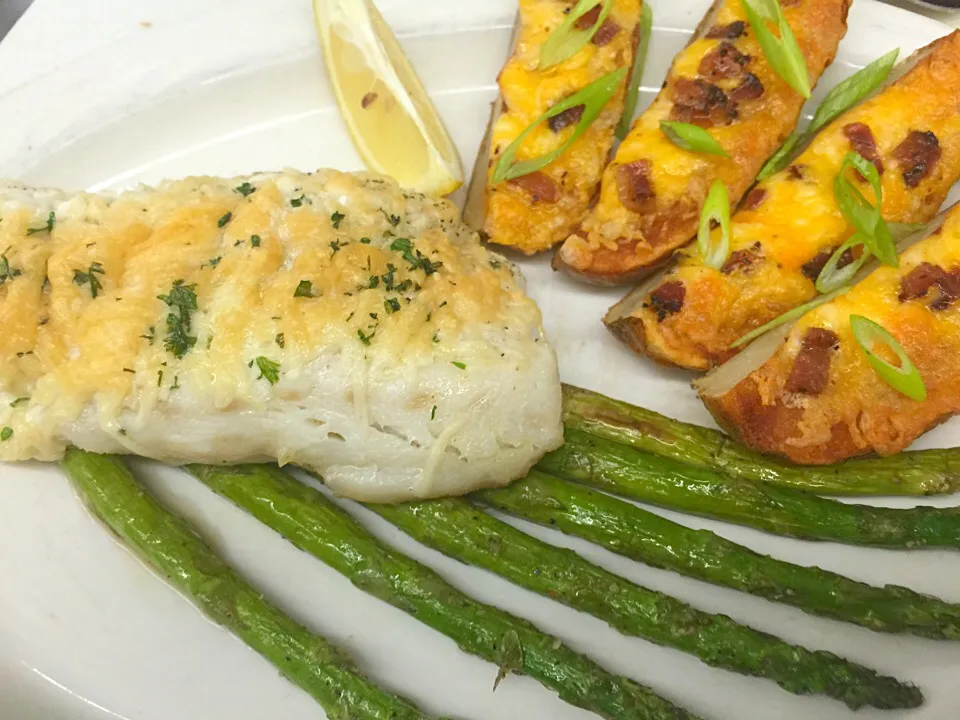 Parmesan Encrusted Cod w/Grass n Loaded Potato Skins|Chef Ampさん