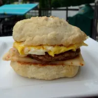 Snapdishの料理写真:Biscuit Egg,Sausage and ghost pepper cheese