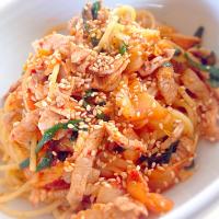 キムチと豚肉のパスタ