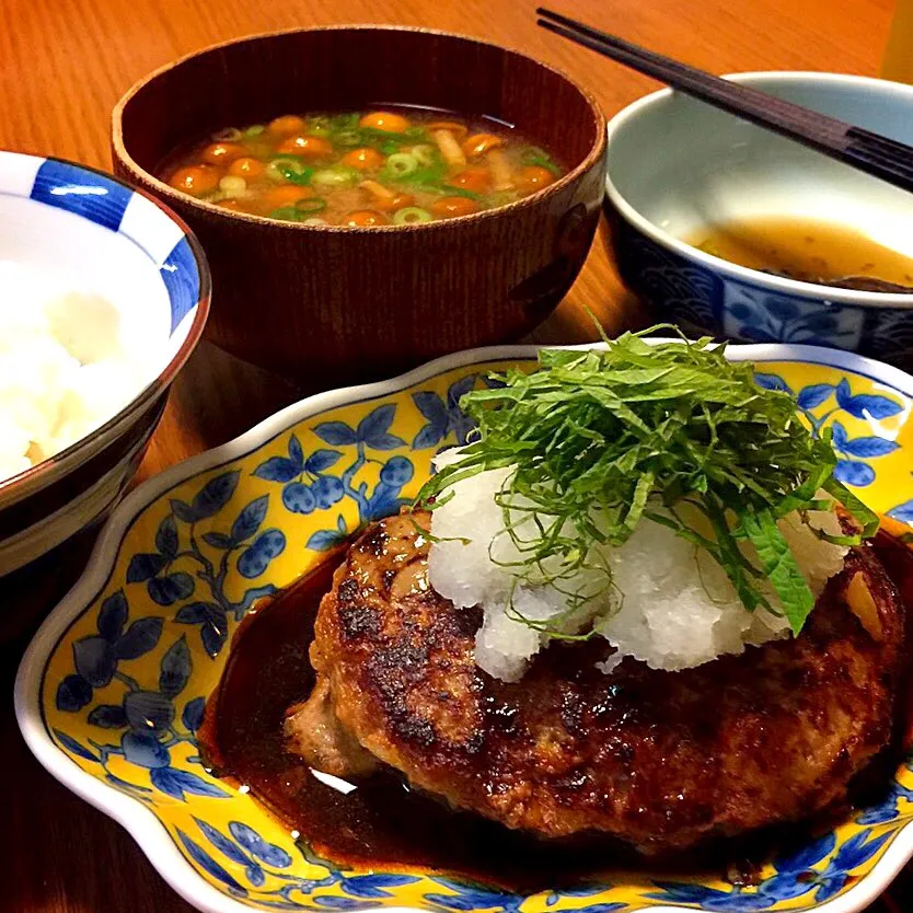 和風おろしそハンバーグ/なすとししとうの煮浸し/なめこ味噌汁|ゆきてぃさん