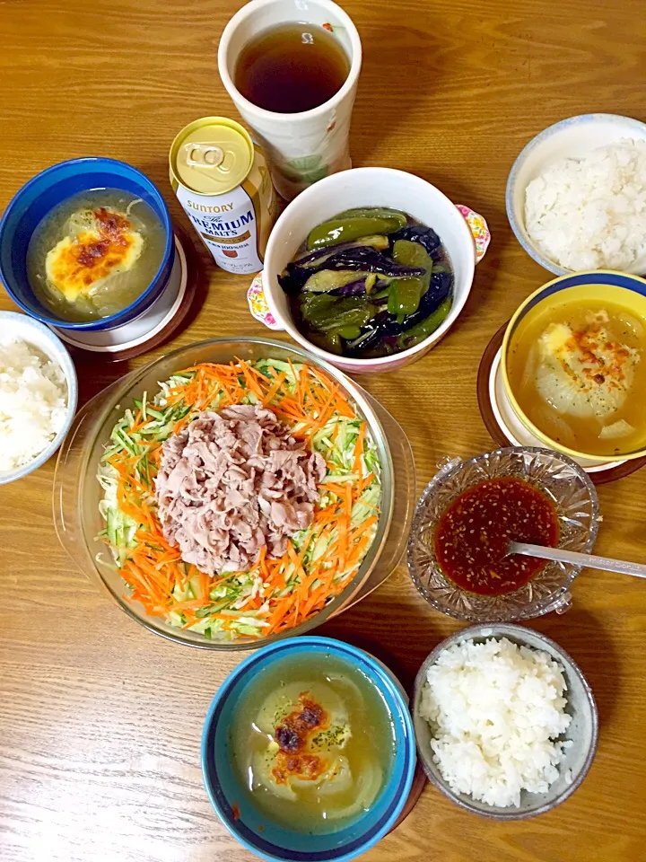 豚しゃぶの焼肉サラダな晩ごはん♡晩ごはんσ(´~｀*)ﾑｼｬﾑｼｬ|さくたえさん