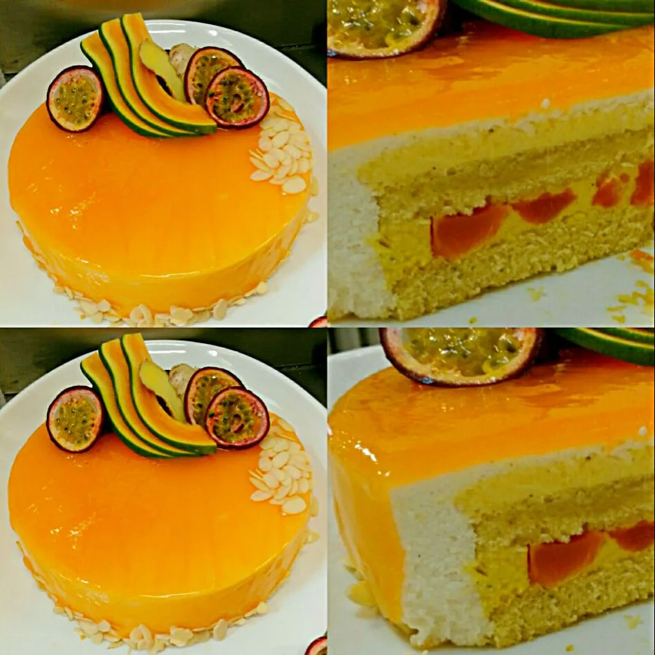 torta mandorle, zenzero, papaya e passion fruit 
 #torta #cake|Elena Manzavinoさん