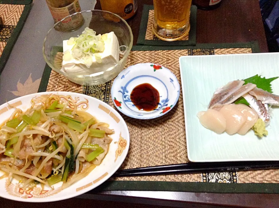 冷奴＆小アジの酢の物＆豚肉と野菜のバタポン炒め|まぐろさん