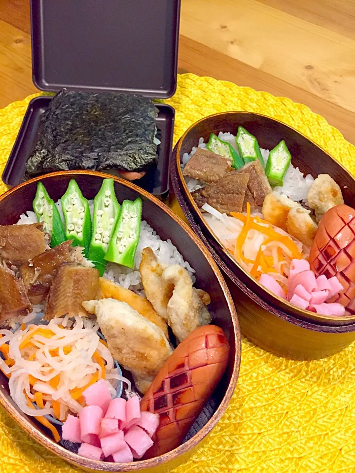 ささみのカレースティック弁当🍱
さんまの塩焼き
ささみのカレースティック
大根と人参の酢の物
ソーセージ
ハム
おくら|ひななぎさん