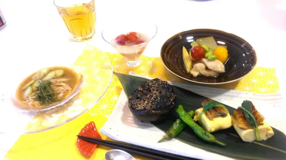 丸茄子の田楽と鶏と夏野菜の炊き合わせ🍚|松浦あつ子さん