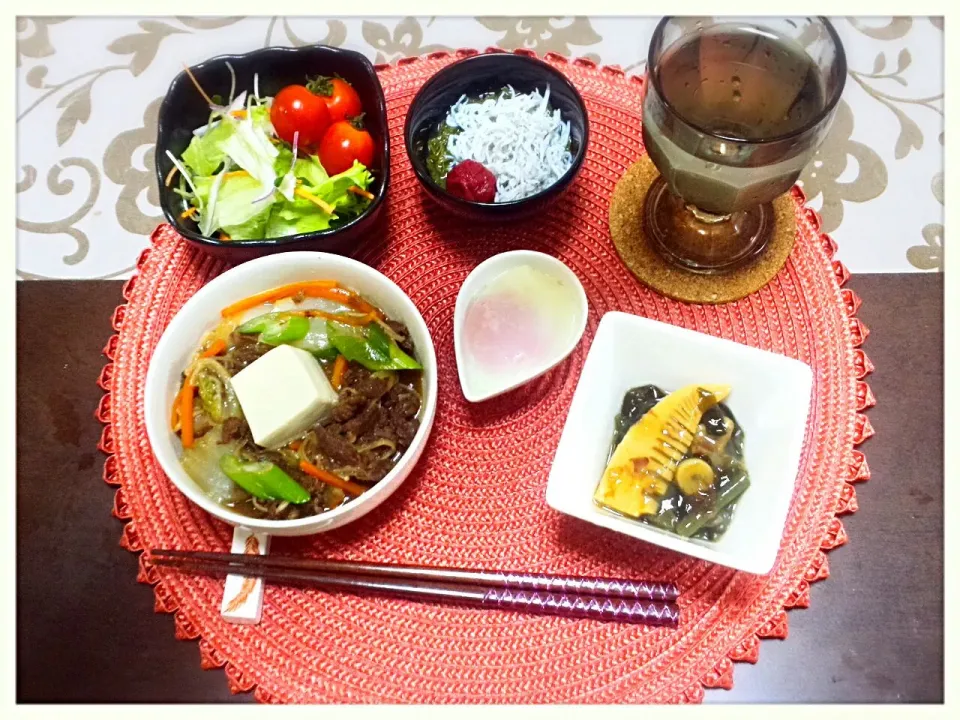 すき焼き風煮
ワカメと筍煮
しらすとめかぶ
サラダ|misaさん