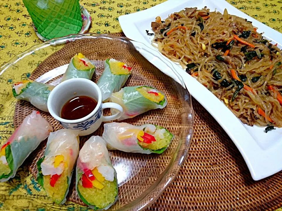 素麺かぼちゃの生春巻&チャプチェ♪|アッキーさん