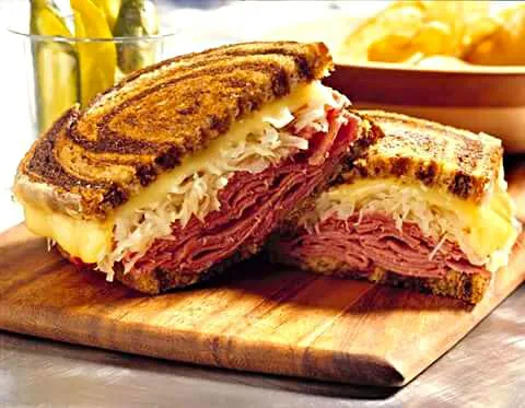 Rueben Sandwich  On Toasted Swirl Bread...Corn Beef, Sauerkraut,Swiss Cheese Thousand Island Dressing...Mmmmm|Sheila Harrisさん