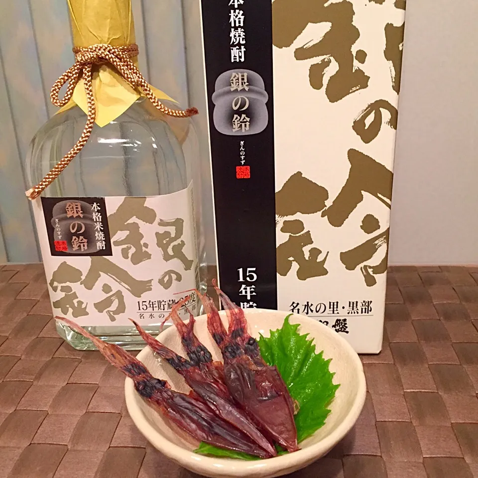 Snapdishの料理写真:ほたるいか魚醤干し&黒部の焼酎|俺俺さん