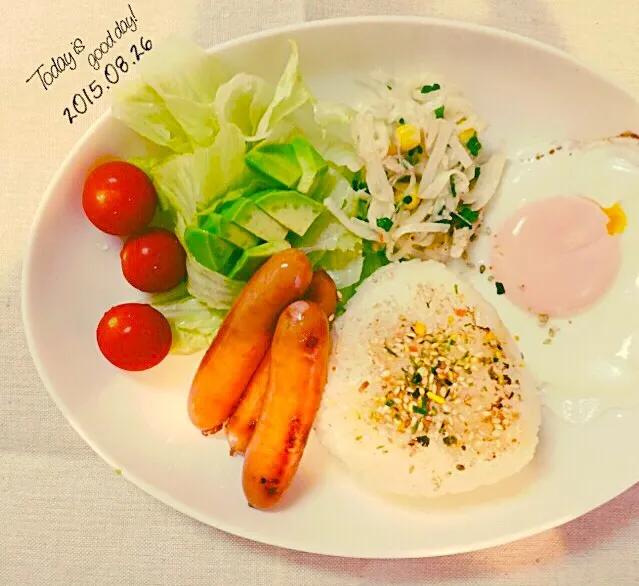 Snapdishの料理写真:★☆ワンプレートde朝ごはん☆★昨日の残り物&おにぎり焼いてみました。|さとみさん