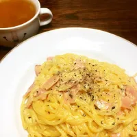 Snapdishの料理写真:カルボナーラ&オニオンスープ|Natsumiさん