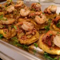 Tri Colored Couscous cake 
Purple Pea Bacon Medley 
Citrus Shrimp w/a Spiced Infused Glaze|Chef Allenさん