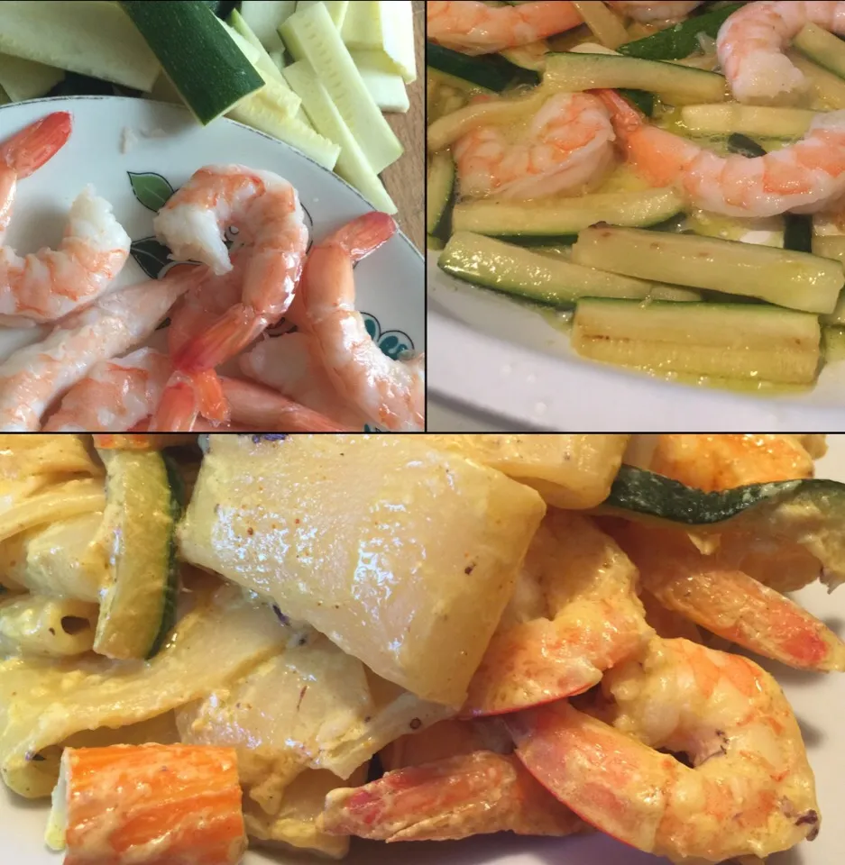 Snapdishの料理写真:#pasta calamarata con gamberi polipo surimi zucchina panna curcuma|matteo pisanoさん