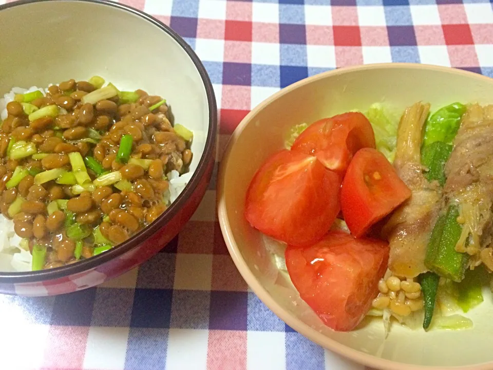 豚バラのオクラとえのき巻き と 納豆ご飯|Hiroさん