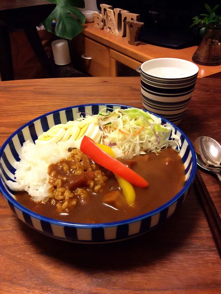 Snapdishの料理写真:レトルトカレー、カット野菜&ゆで卵でワンプレート 2015.8.28|キラ姫さん