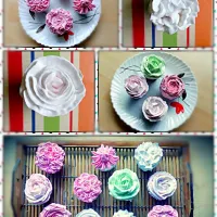 egg less cupcakes with flower inspired, wipped cream frosting|neha saxenaさん