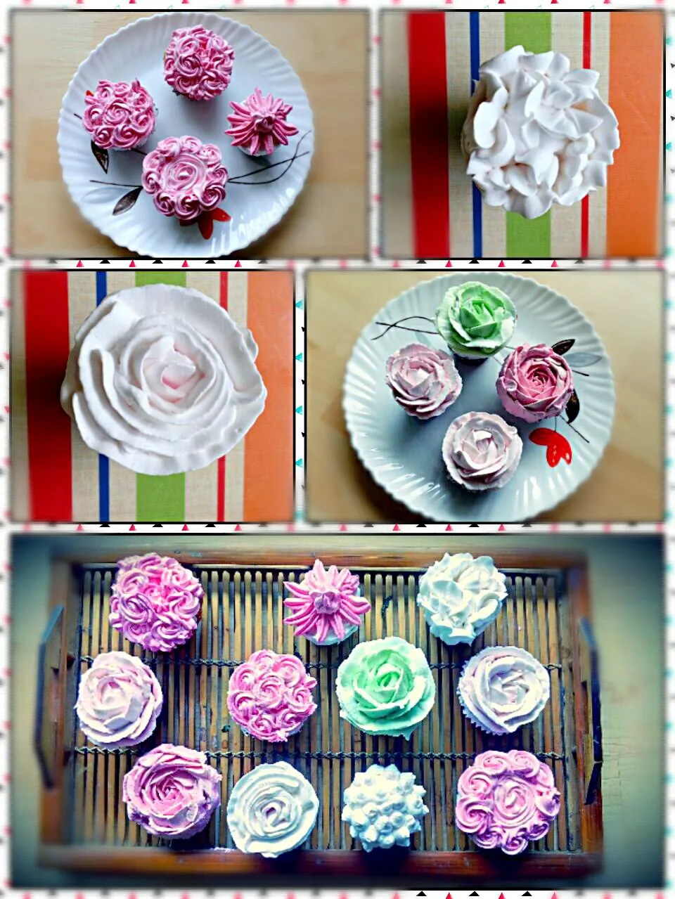 egg less cupcakes with flower inspired, wipped cream frosting|neha saxenaさん