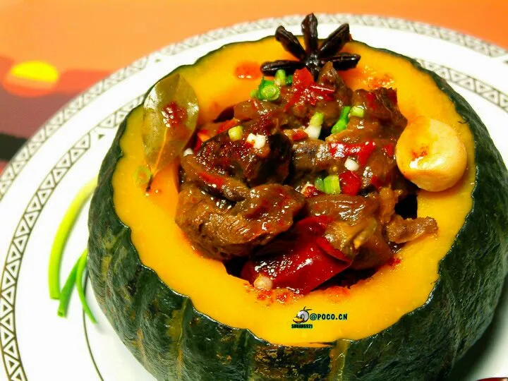 麻辣牛肉金瓜盅。。。Sichuan style beef in pumpkin 2|steven z.y.さん