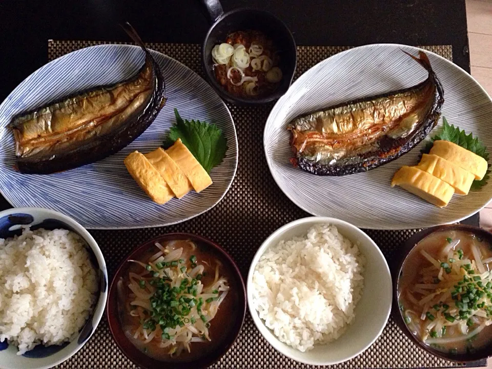 朝ご飯  干し秋刀魚、出し巻き卵、フォー、納豆|ayumiさん