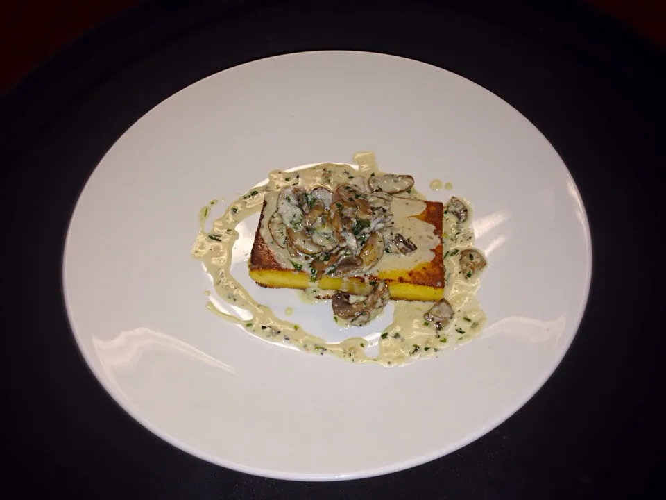 Seared polenta cake under mushroom ragout|Chef Guidaさん