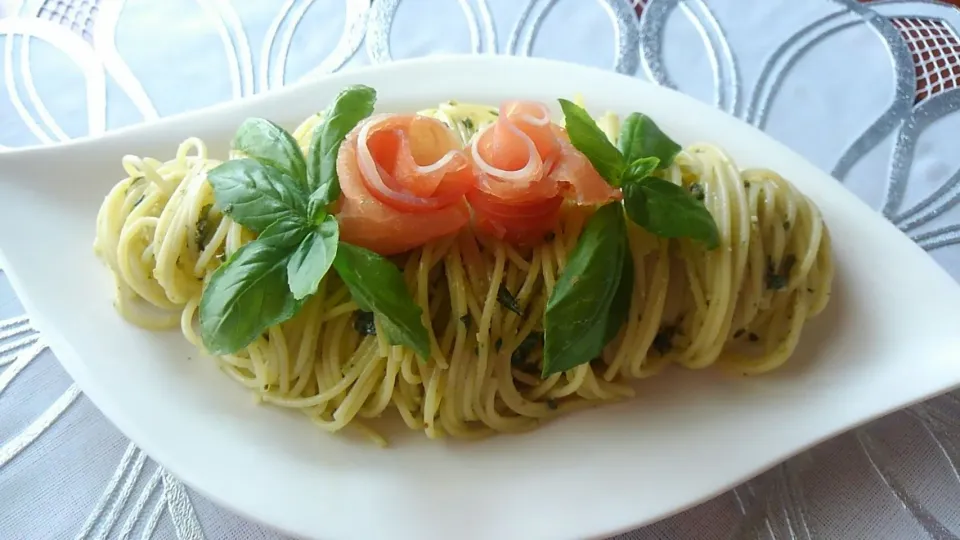 🍝白ゴマ風味、バジルソースの冷製パスタ|*ママちゃん*さん