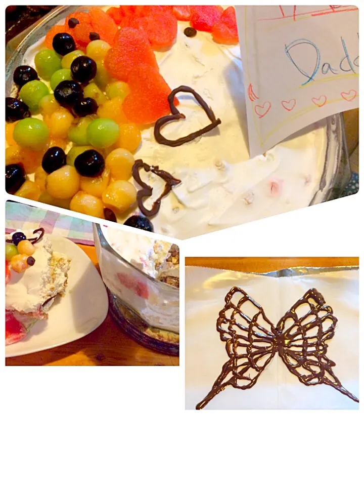 スコップケーキ。。ずーっと憧れてたチョコ蝶々作りたかったのに…割れちゃった(Ｔ＿Ｔ)|keicousさん